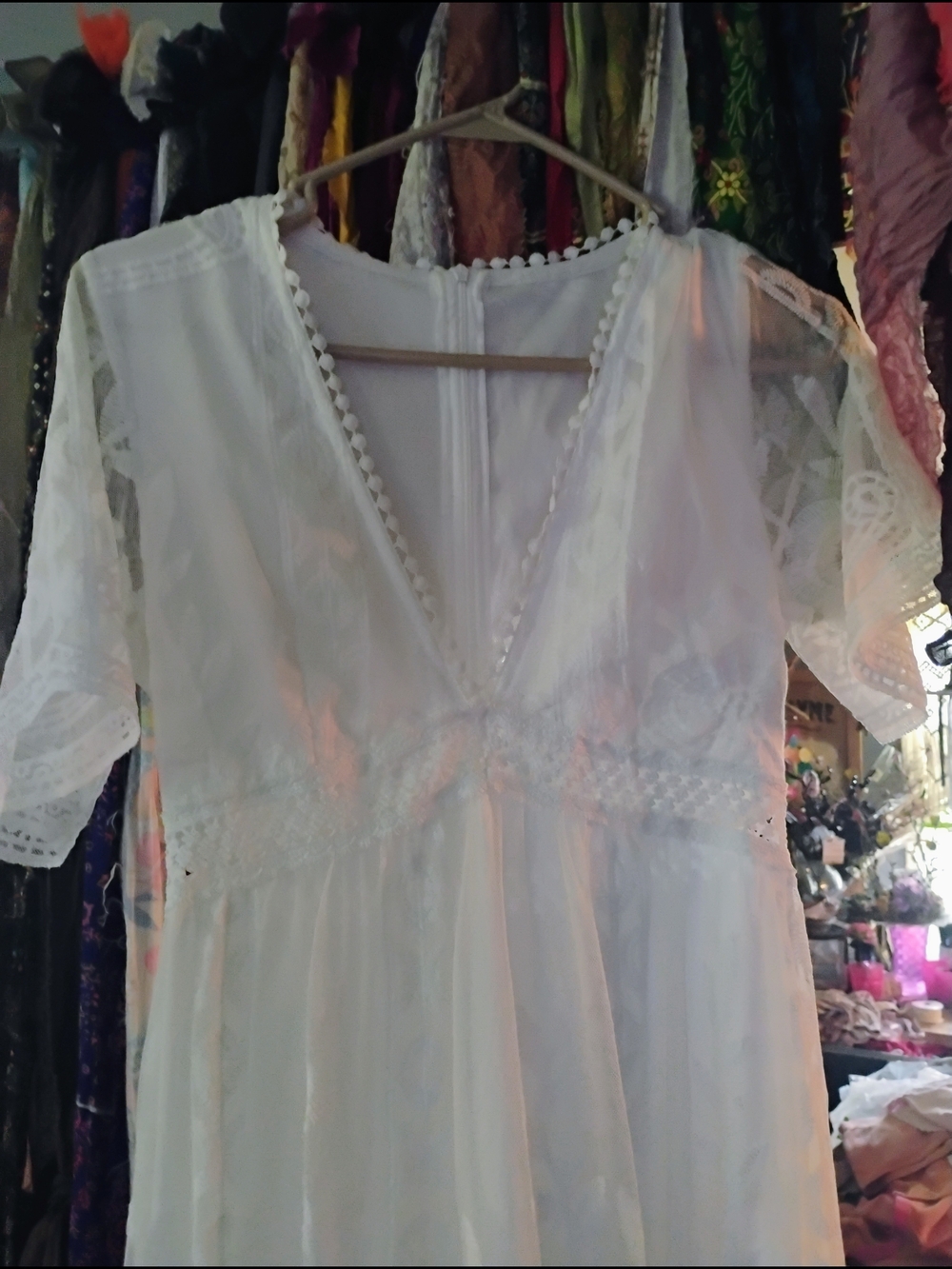 White Lace Maxi Dress with V-Neck, Lined, Beautiful!